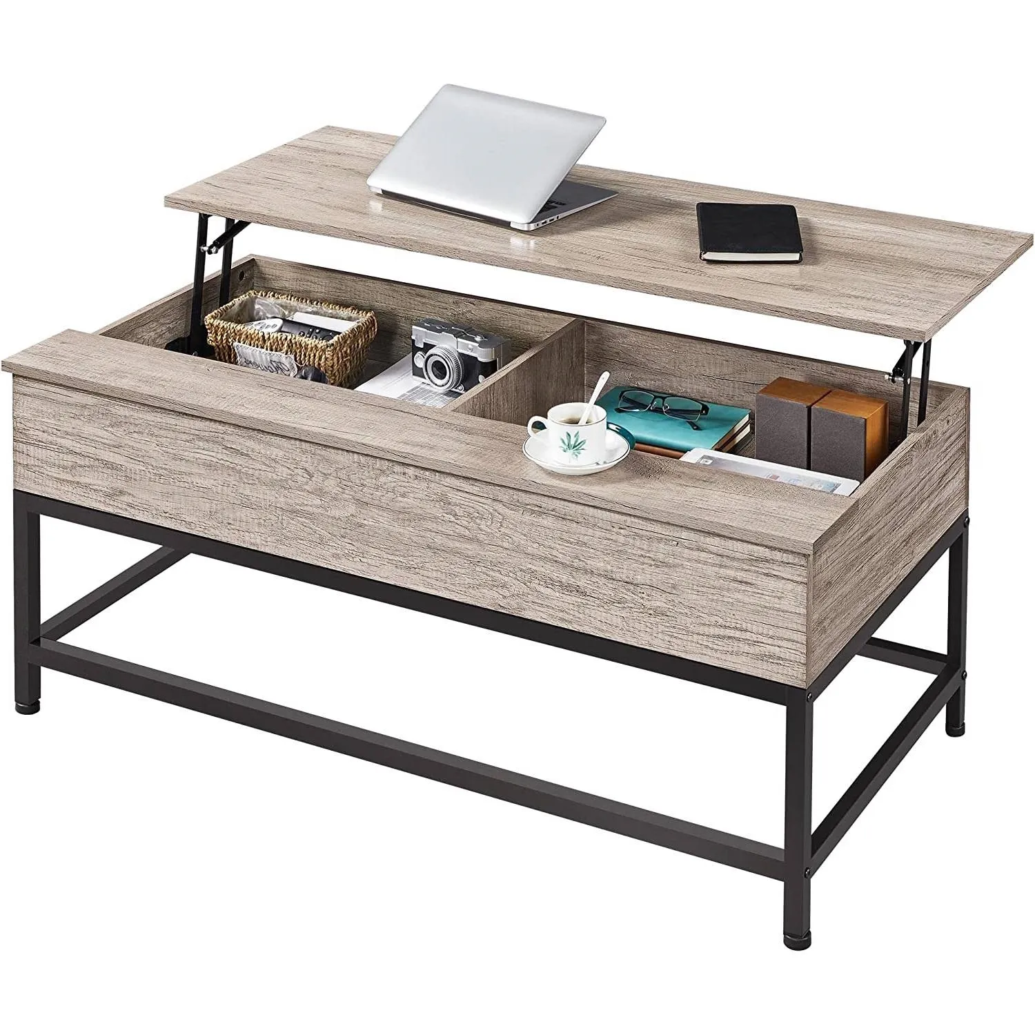 Hivvago Modern Metal Wood Lift-Top Coffee Table Sofa Laptop Desk