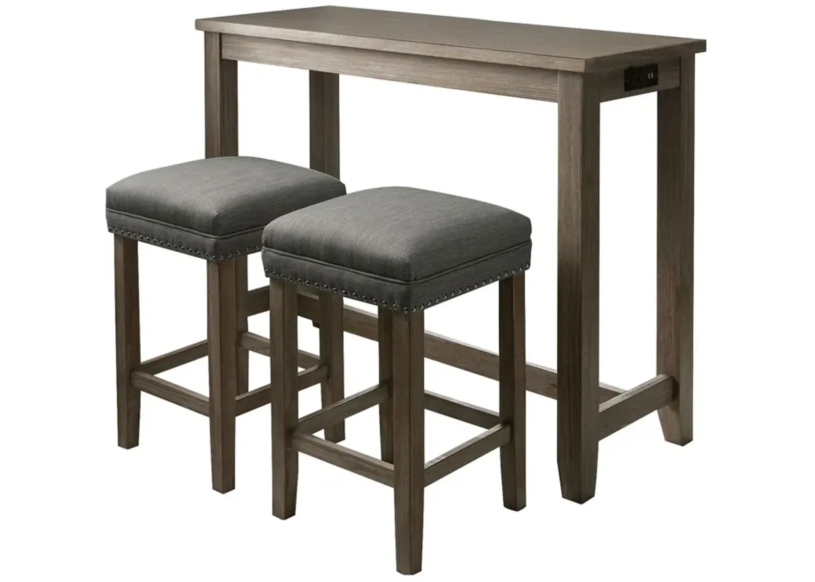 3 Piece Counter Height Dining Set with Stools, Gray-Benzara