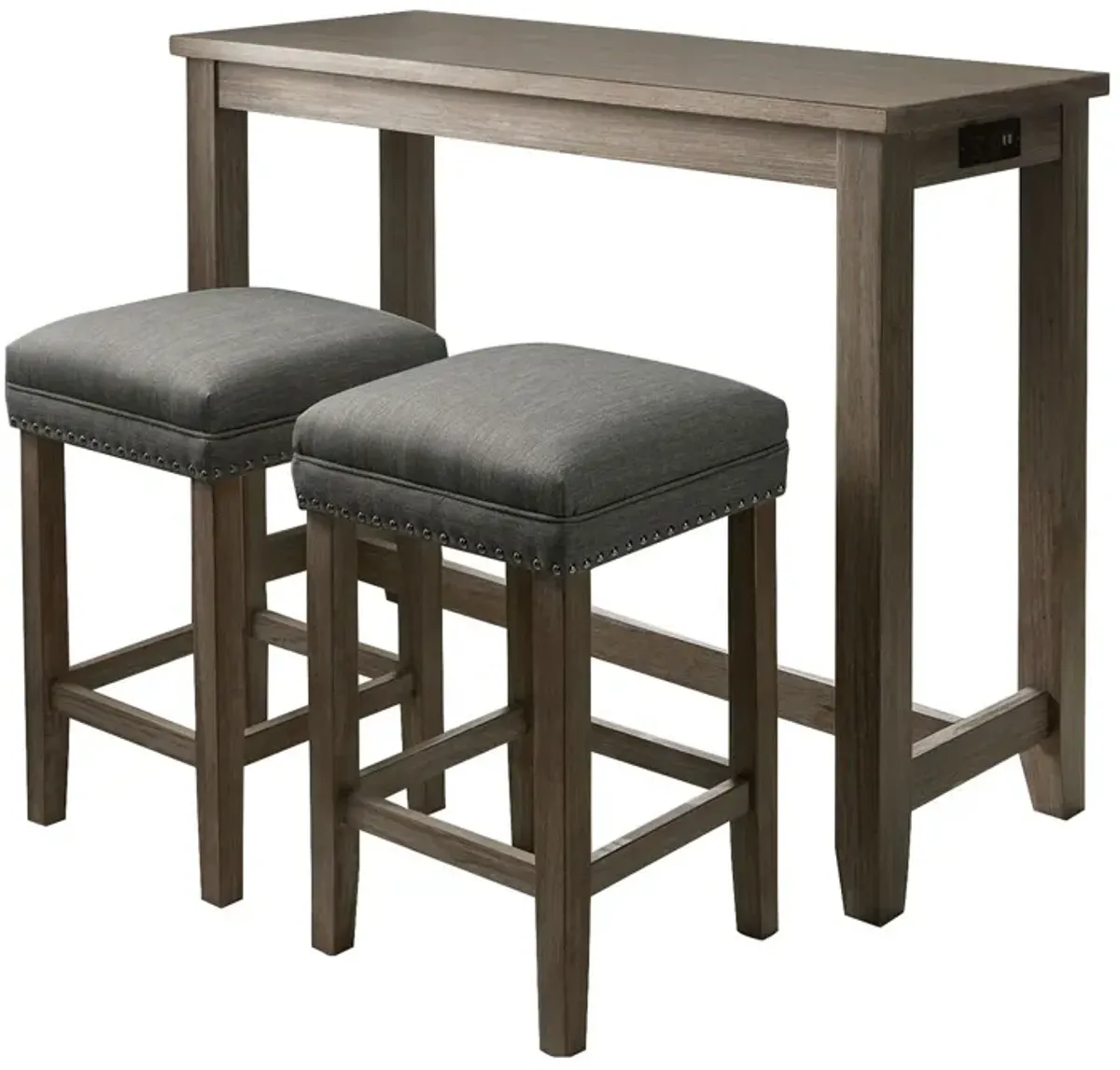 3 Piece Counter Height Dining Set with Stools, Gray-Benzara