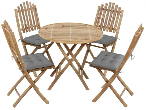 vidaXL 5 Piece Folding Outdoor Dining Set with Cushions Bamboo