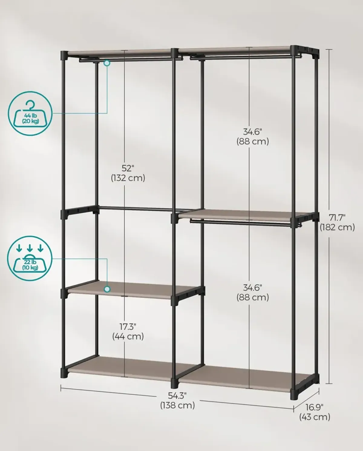 Adjustable Freestanding Closet Organizer with Hanging Rods for Efficient Wardrobe Management