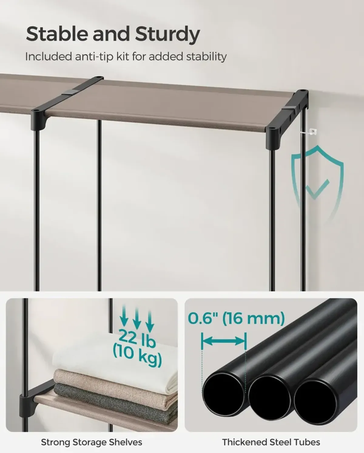 Adjustable Freestanding Closet Organizer with Hanging Rods for Efficient Wardrobe Management