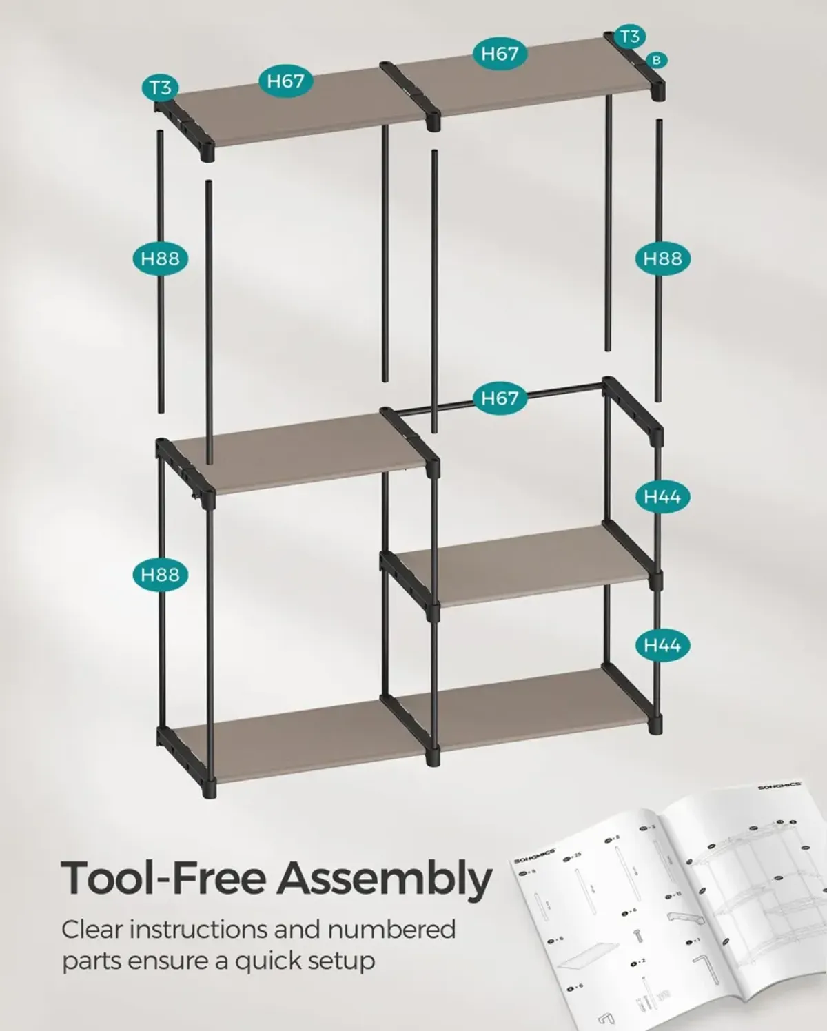 Adjustable Freestanding Closet Organizer with Hanging Rods for Efficient Wardrobe Management