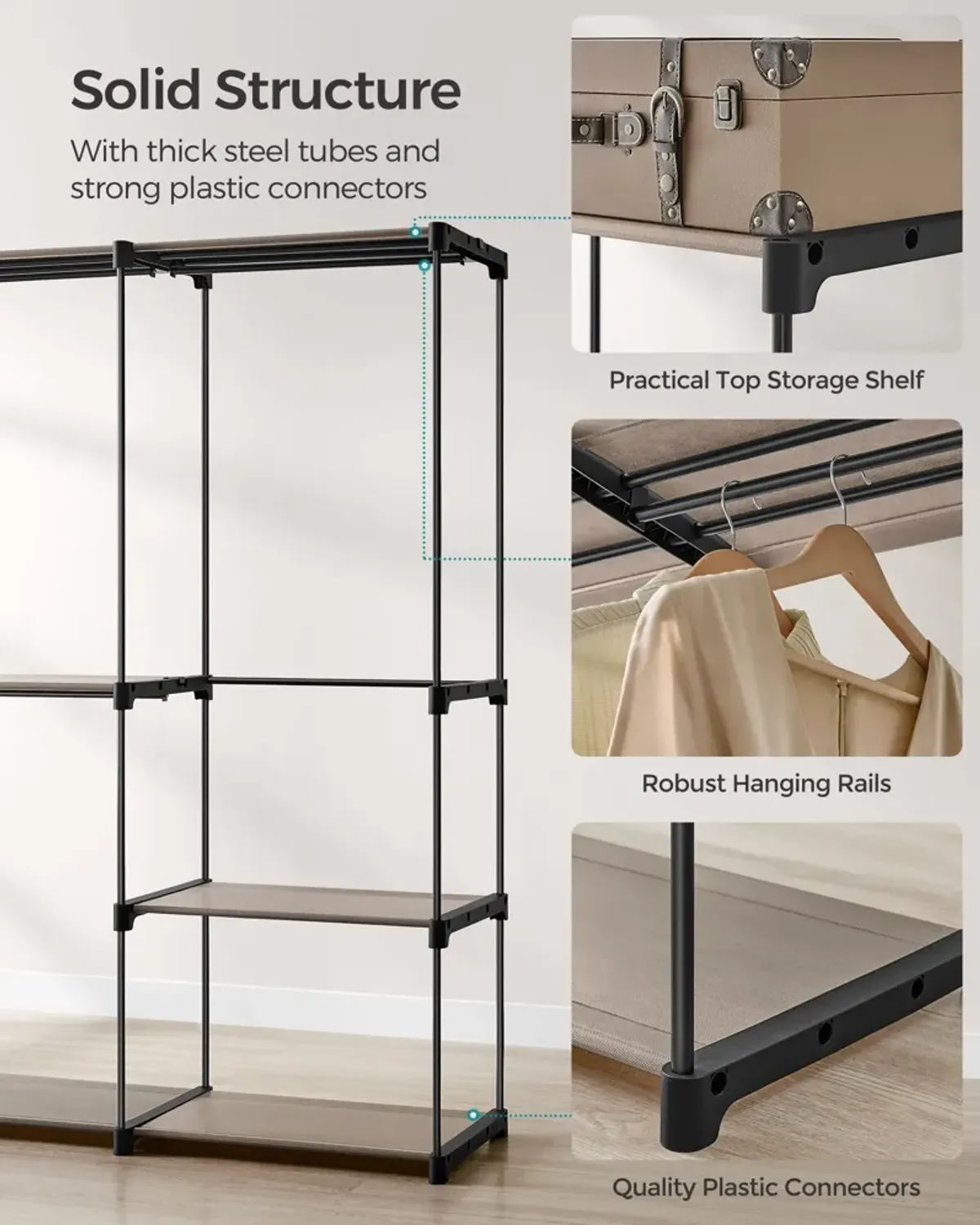 Adjustable Freestanding Closet Organizer with Hanging Rods for Efficient Wardrobe Management