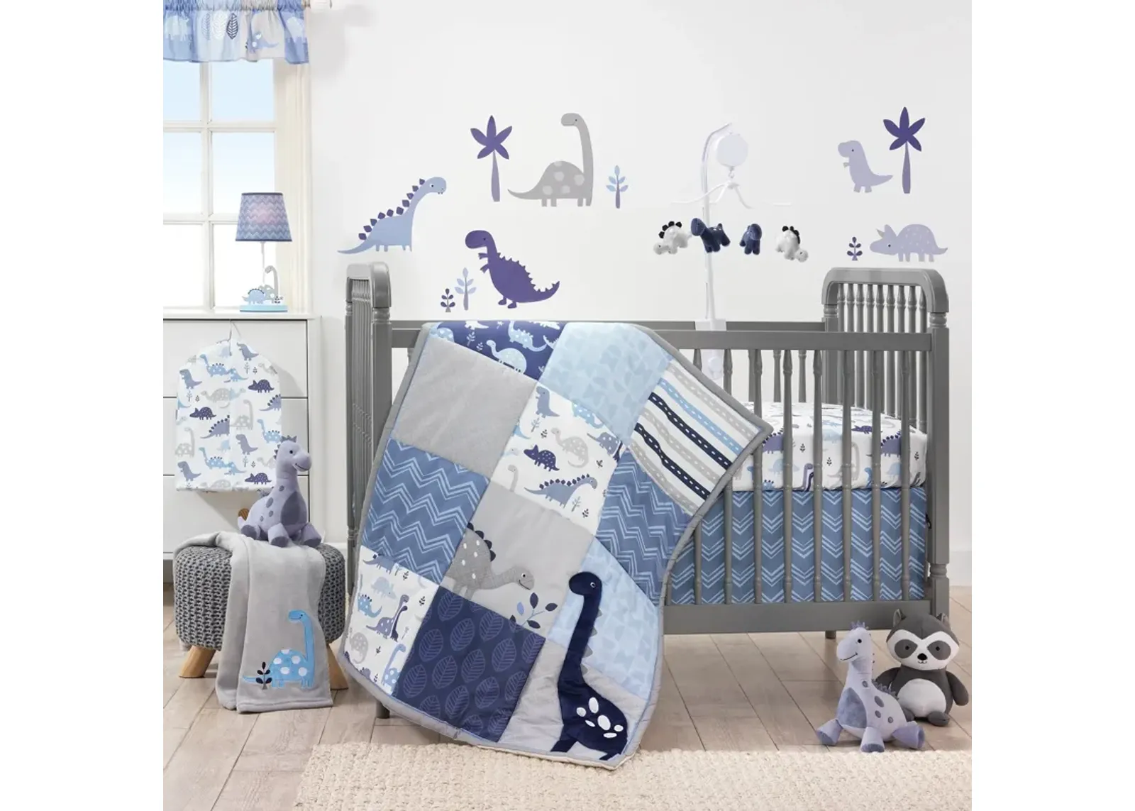 Bedtime Originals Roar 3-Piece Crib Bedding Set - Blue, Gray, White, Animals