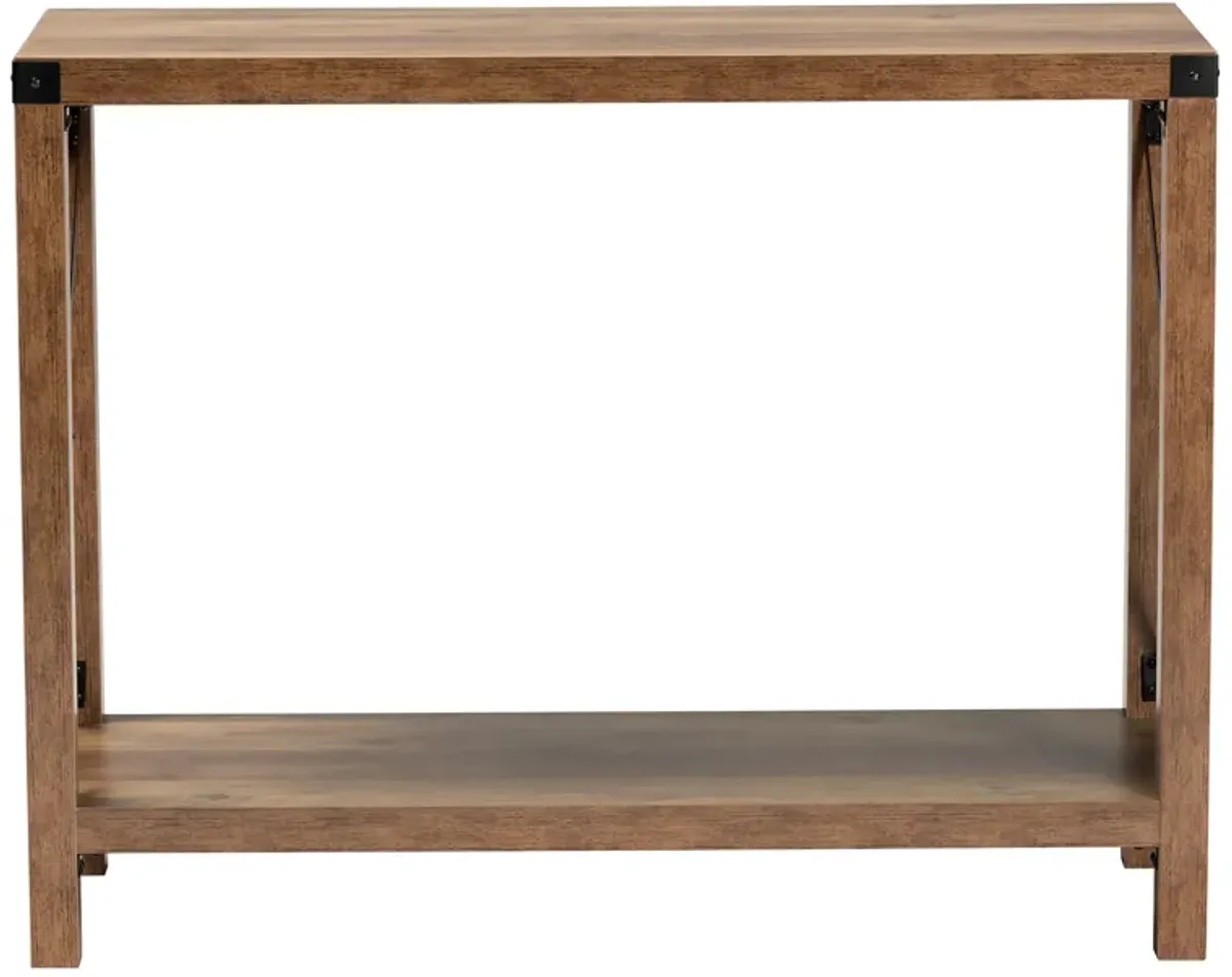 Baxton Studio Rumi Modern Farmhouse Natural Brown Finished Wood and Black Metal Console Table