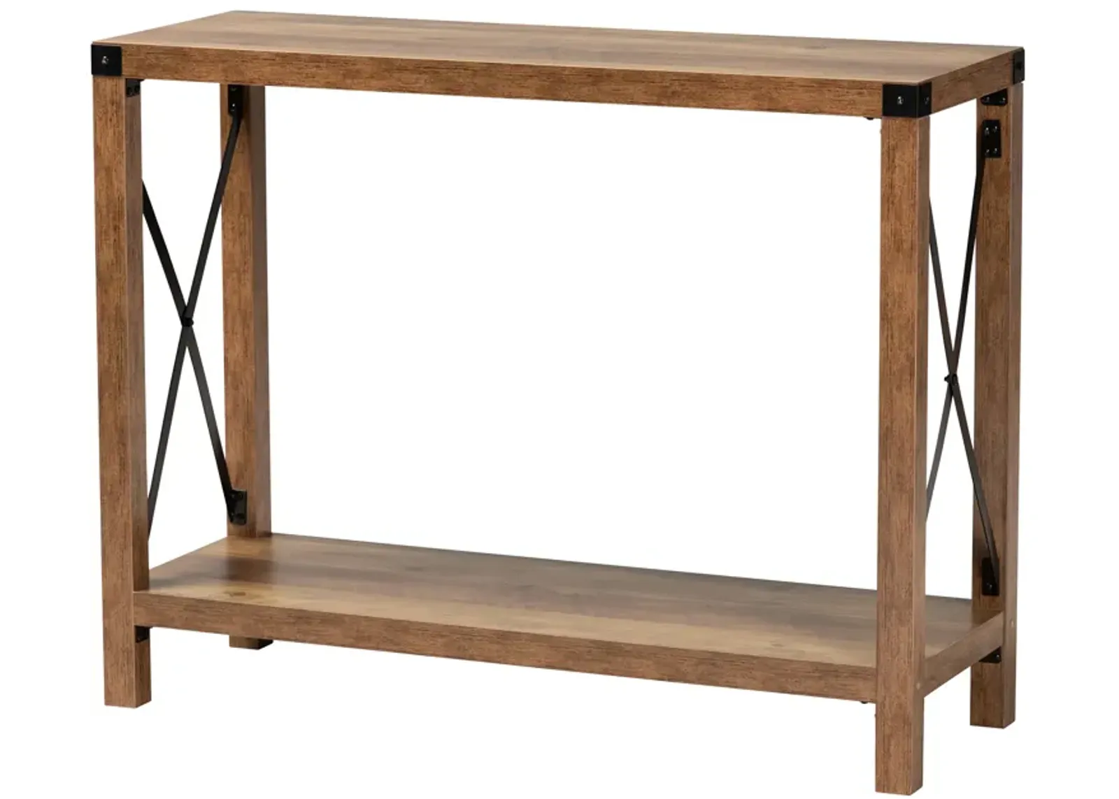 Baxton Studio Rumi Modern Farmhouse Natural Brown Finished Wood and Black Metal Console Table