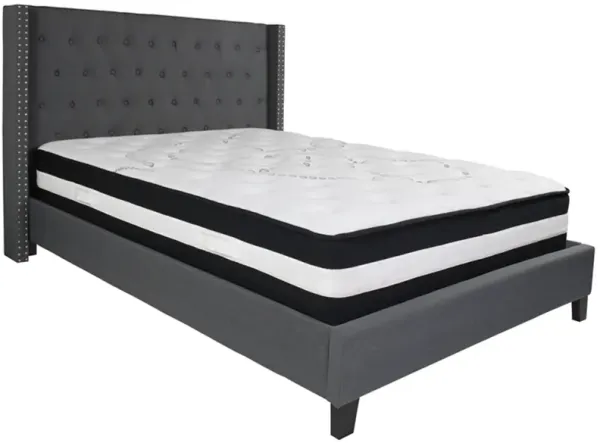 Riverdale Queen Size Tufted Upholstered Platform Bed in Dark Gray Fabric with Pocket Spring Mattress