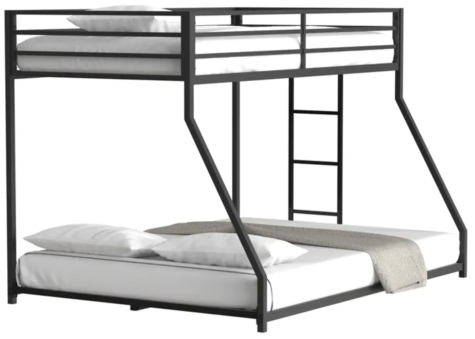 Adam Twin Over Full Metal Bunk Bed Frame, Sturdy Frame with Guardrails, Removable Ladder, No Box Spring Needed, Easy Assembly, Black