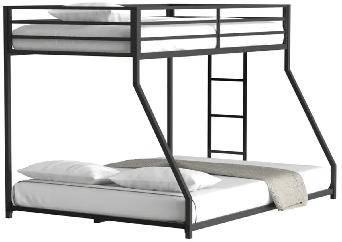 Adam Twin Over Full Metal Bunk Bed Frame, Sturdy Frame with Guardrails, Removable Ladder, No Box Spring Needed, Easy Assembly, Black