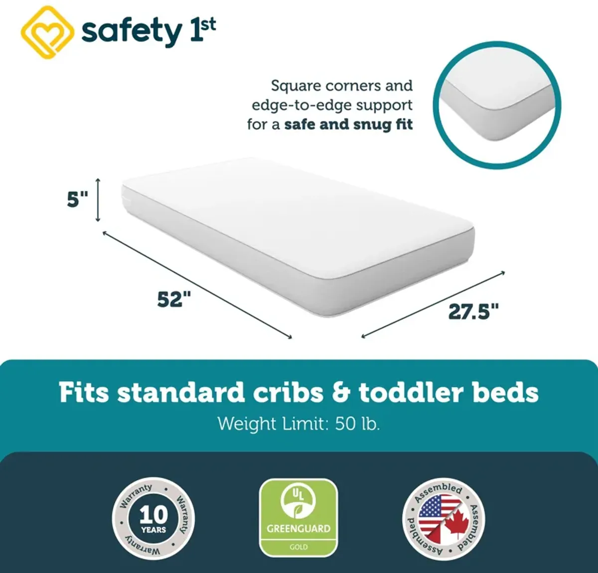 Cozy Snuggles Standard Firm Baby Crib & Toddler Bed Mattress, White