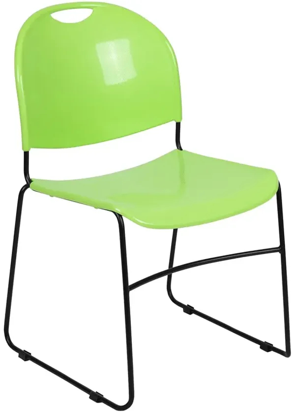 Flash Furniture HERCULES Series 880 lb. Capacity Green Ultra-Compact Stack Chair with Black Powder Coated Frame