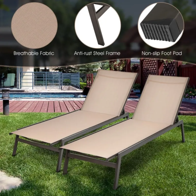 Outdoor Reclining Chaise Lounge Chair with 6-Position Adjustable Back