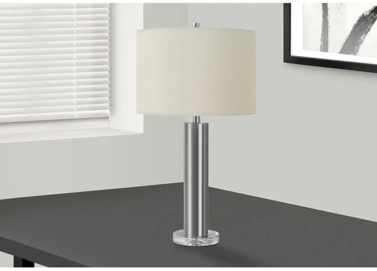 Monarch Specialties I 9657 - Lighting, 28"H, Table Lamp, Nickel Metal, Ivory / Cream Shade, Contemporary