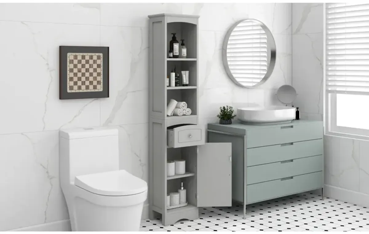 Tall Bathroom Cabinet, Freestanding Storage Cabinet With Drawer, MDF Board, Adjustable Shelf, Grey