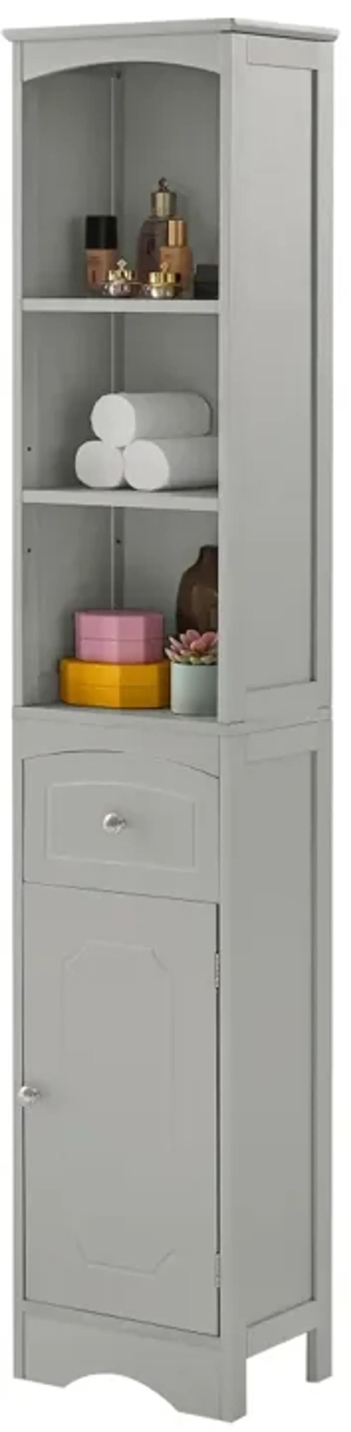 Tall Bathroom Cabinet, Freestanding Storage Cabinet With Drawer, MDF Board, Adjustable Shelf, Grey