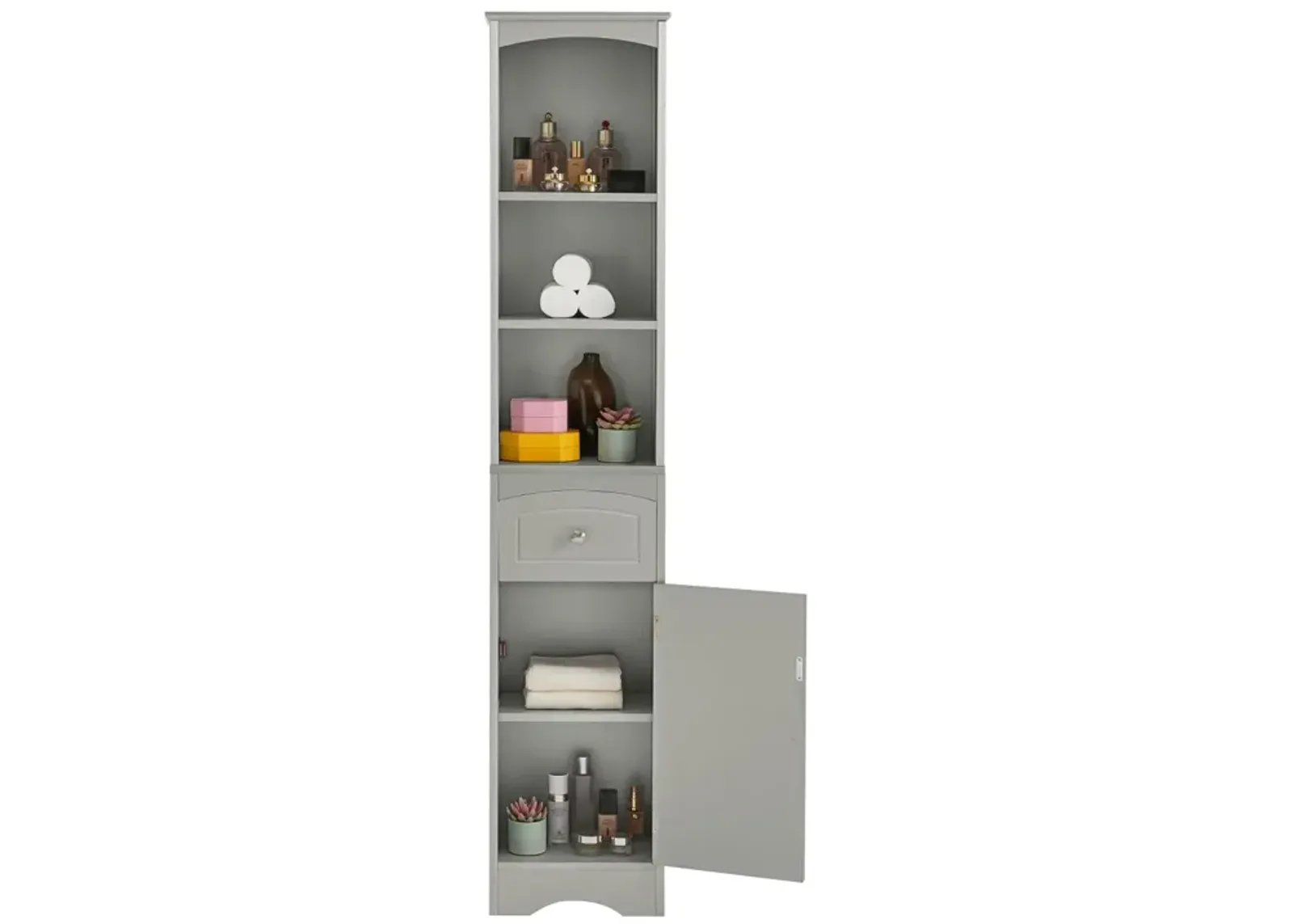 Tall Bathroom Cabinet, Freestanding Storage Cabinet With Drawer, MDF Board, Adjustable Shelf, Grey