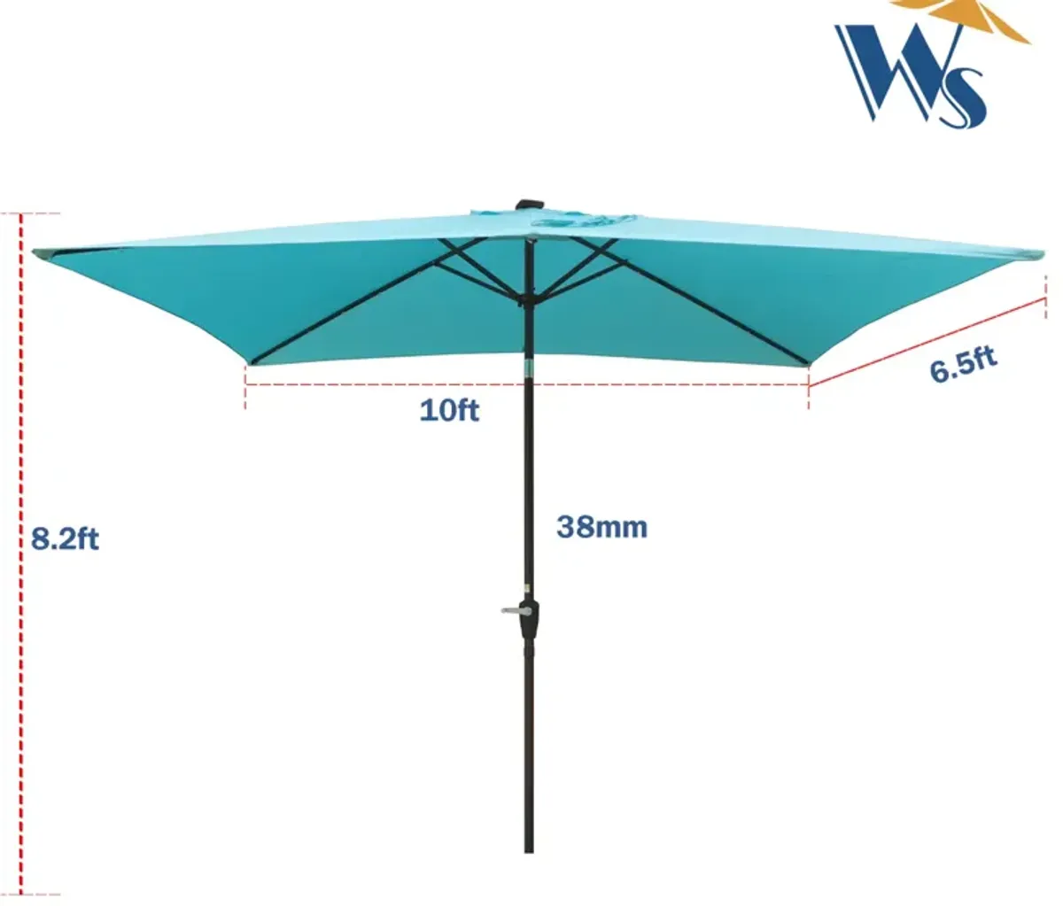 Solar LED Patio Umbrella: Crank, Tilt, 10x6.5 ft