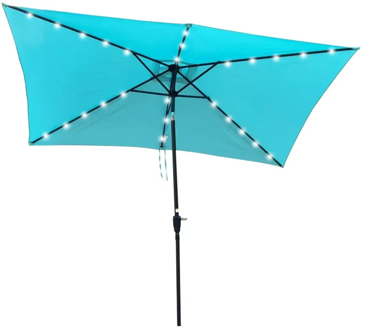 Solar LED Patio Umbrella: Crank, Tilt, 10x6.5 ft