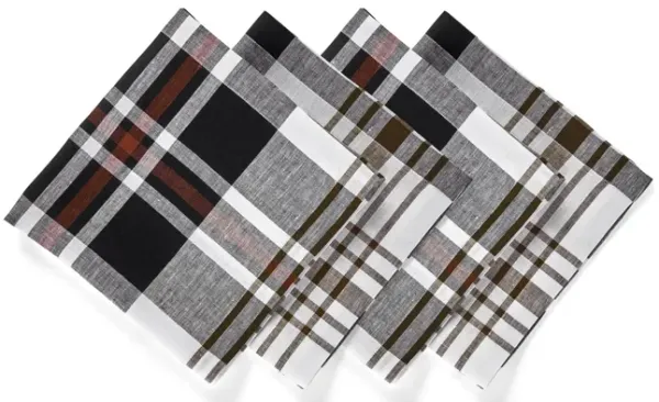 Solino Home 100% Pure Linen Dinner Napkins 20 x 20 Inch Set of 4 - Oxford Plaid