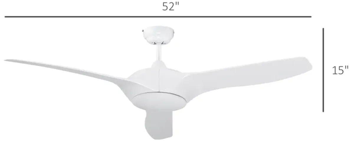 White Modern Lighting: Ceiling Fan with LED Light and Remote with Remote Controller