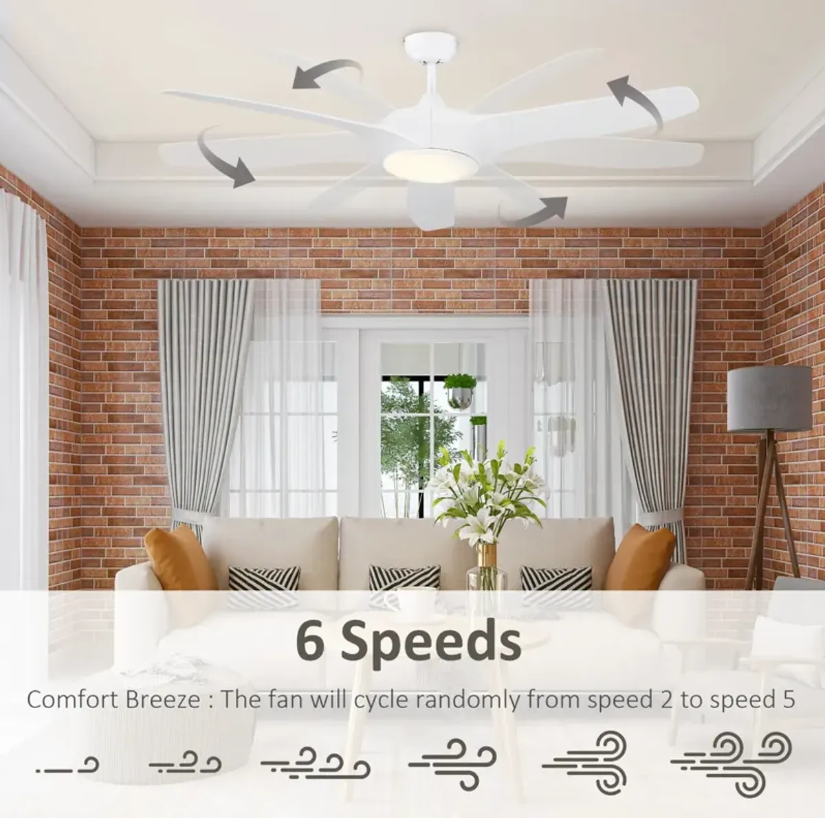 White Modern Lighting: Ceiling Fan with LED Light and Remote with Remote Controller