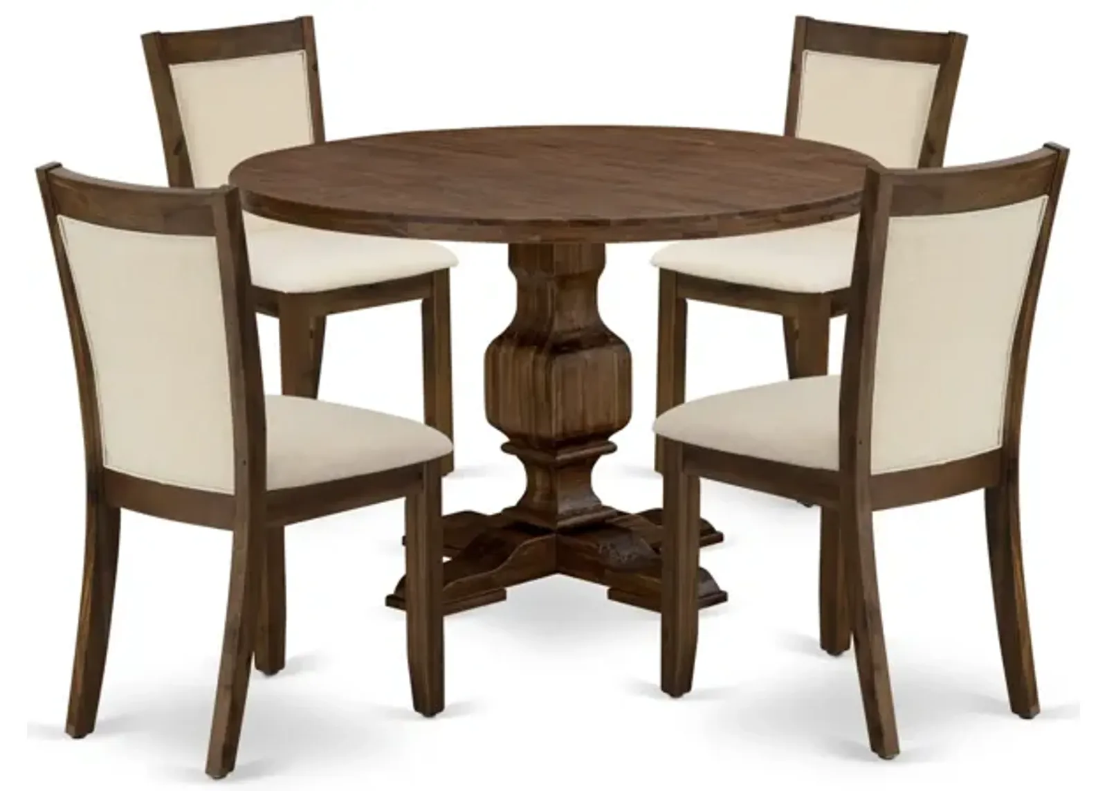 East West Furniture East West Furniture I3MZ5-NN-32 5-Piece Dining Room Set - An Attractive Dining Table and 4 Lovely Light Beige Linen Fabric Wooden Chairs with Stylish High Back (Sand Blasting Antique Walnut Finish)