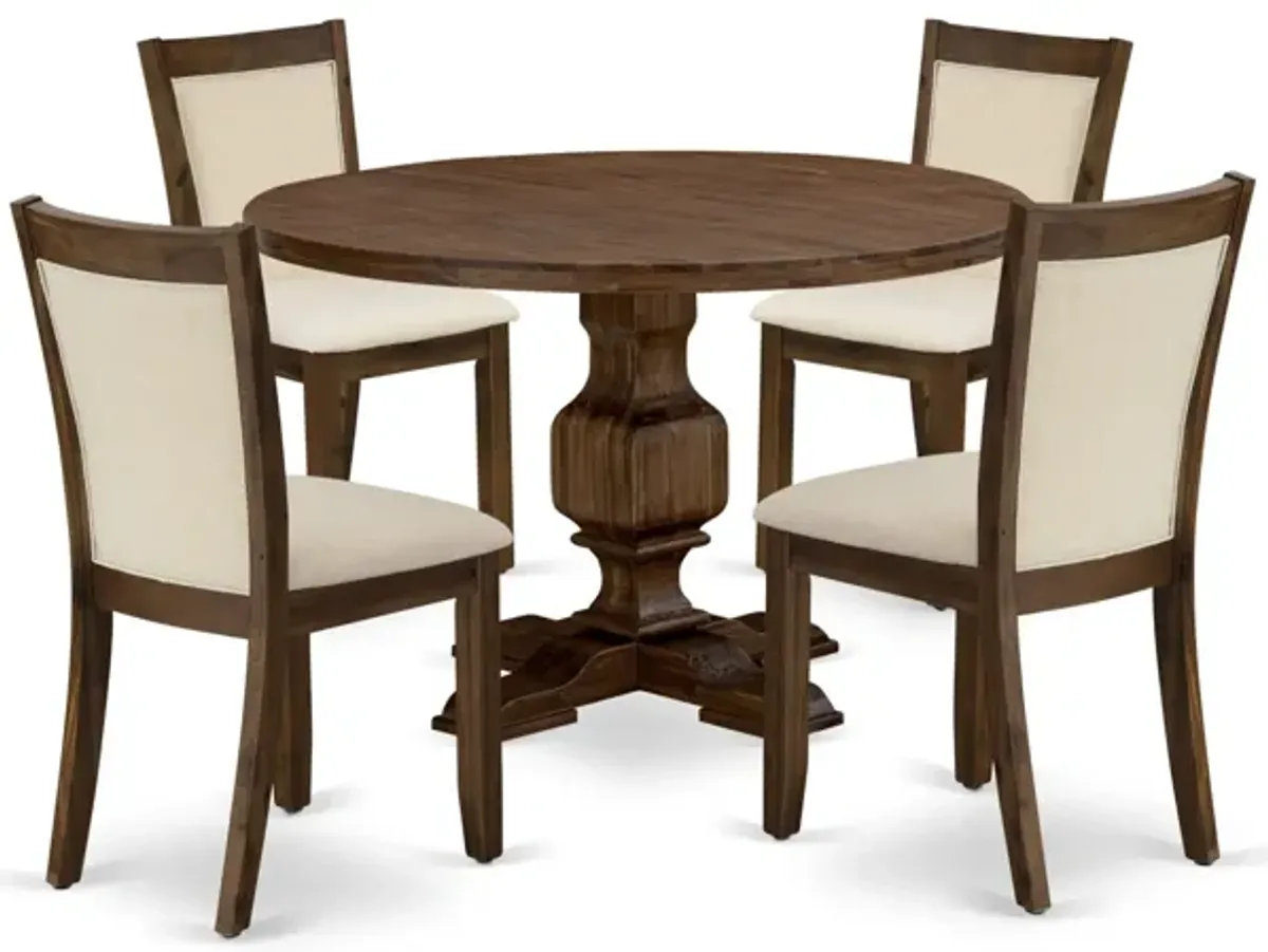 East West Furniture East West Furniture I3MZ5-NN-32 5-Piece Dining Room Set - An Attractive Dining Table and 4 Lovely Light Beige Linen Fabric Wooden Chairs with Stylish High Back (Sand Blasting Antique Walnut Finish)