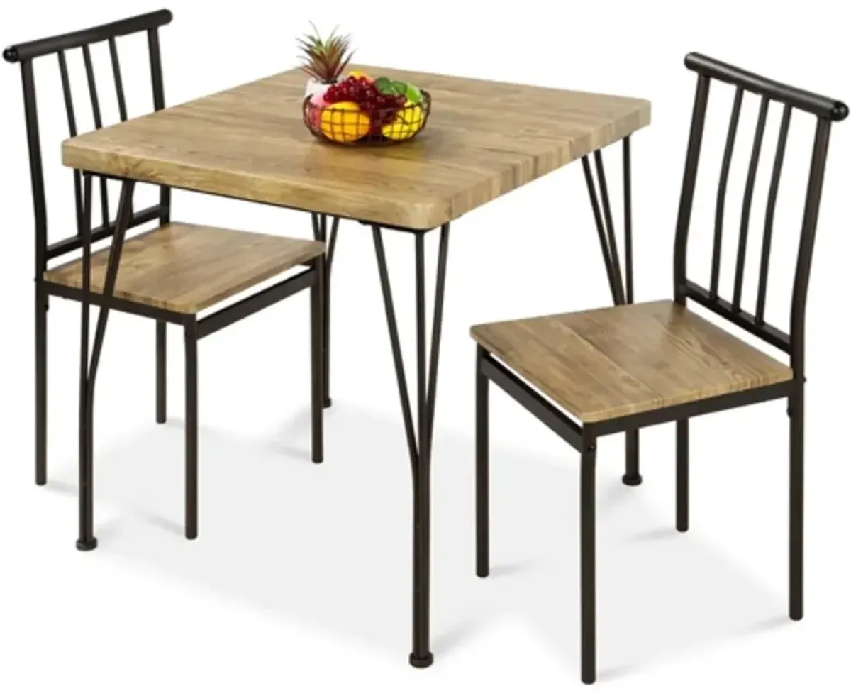 Hivvago Modern 3 Piece Metal Frame Dining Set with Wood Top Table and 2 Chairs