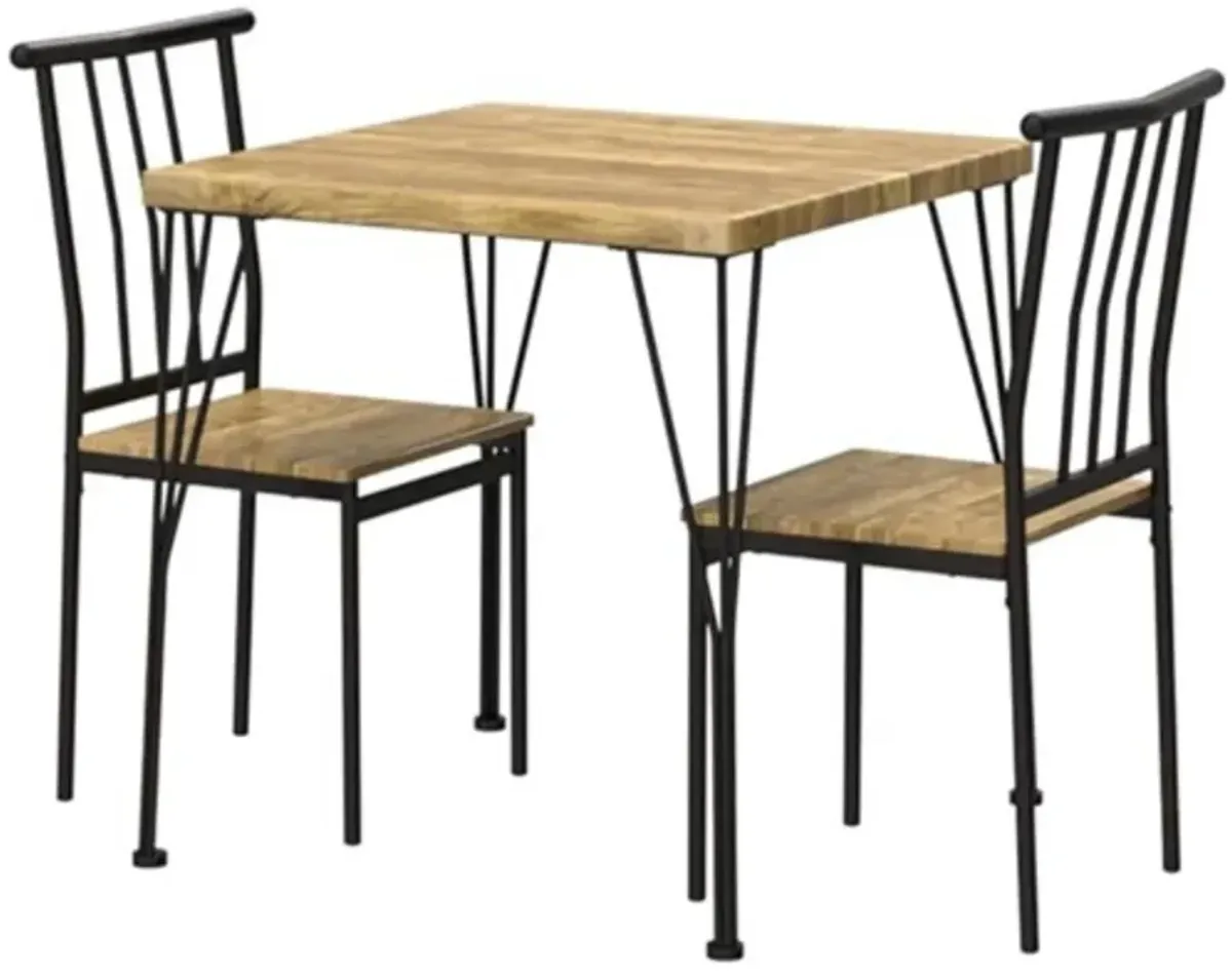 Hivvago Modern 3 Piece Metal Frame Dining Set with Wood Top Table and 2 Chairs