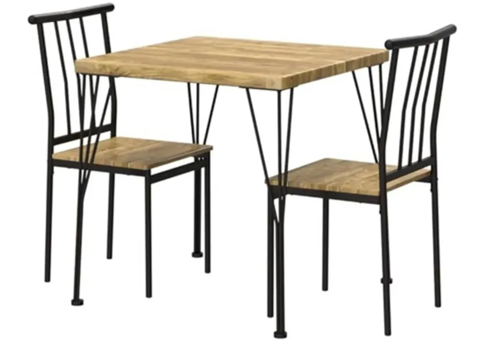 Hivvago Modern 3 Piece Metal Frame Dining Set with Wood Top Table and 2 Chairs