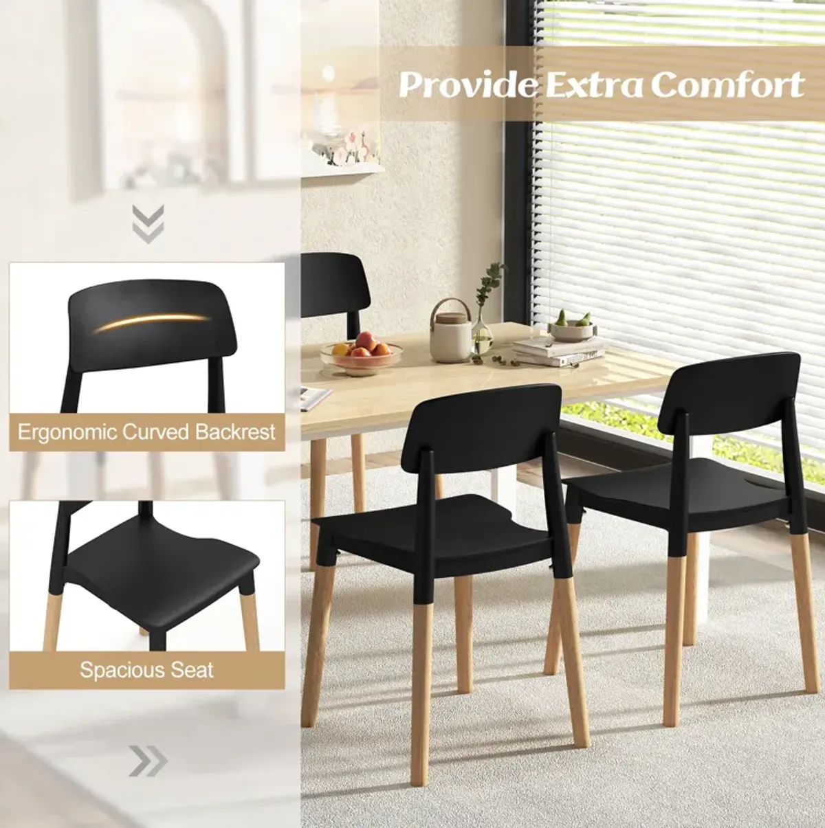 Modern Dining Side Chairs Set of 4 with Ergonomic Backrest for Dining Room