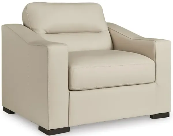 Rove Wide Oversized Chair, Plush Cushioned Cream Real and Faux Leather - Benzara