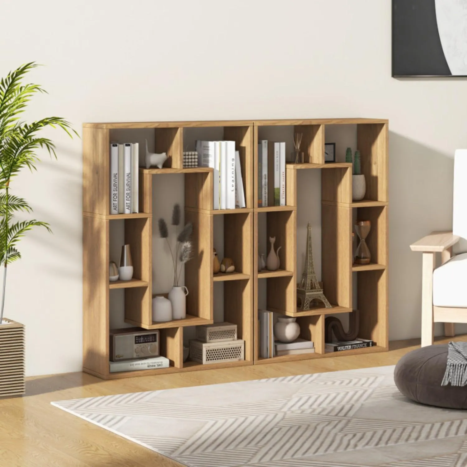 Hivvago 7-Cube Geometric Bookshelf Modern Decorative Open Bookcase