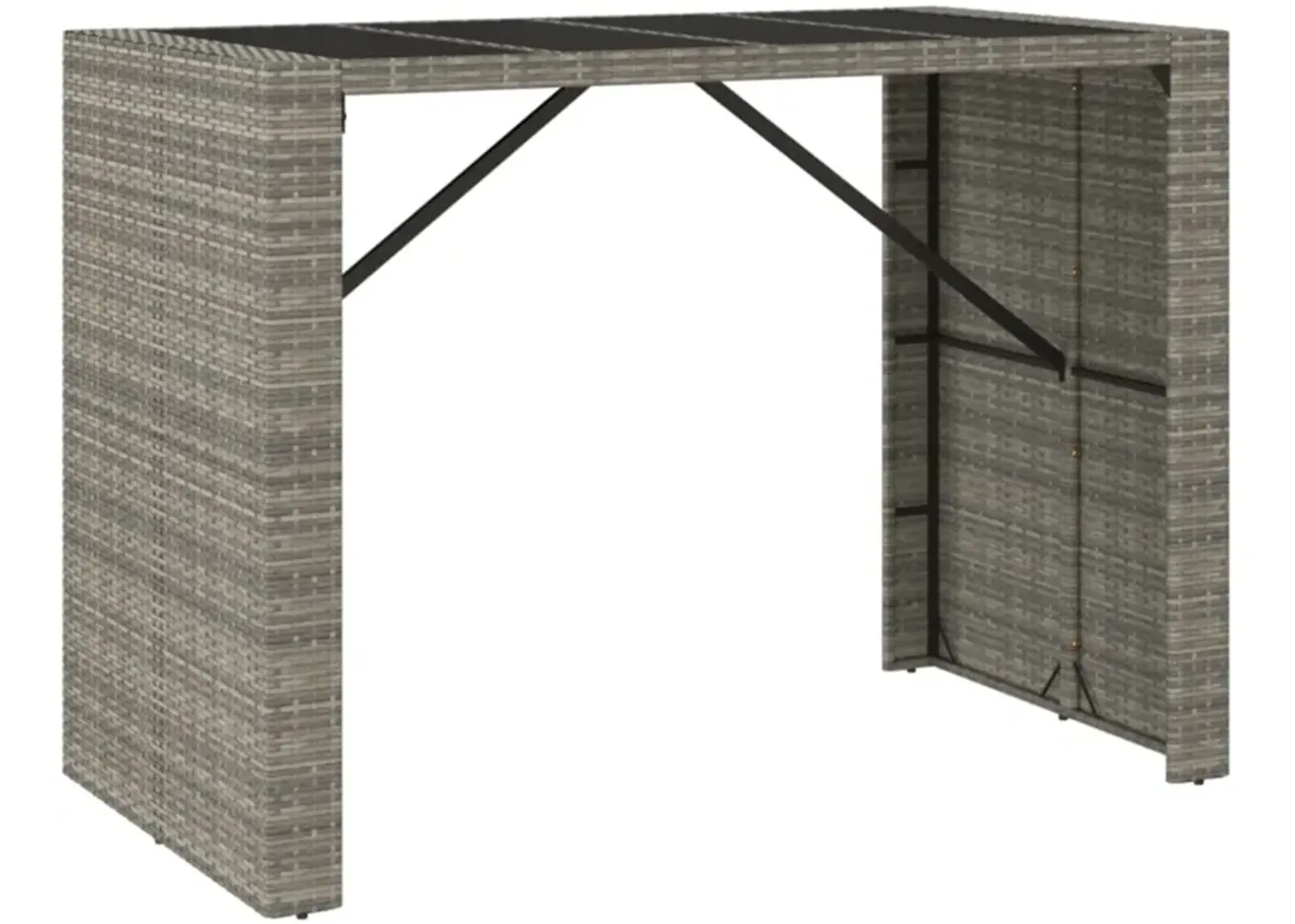 vidaXL Bar Table with Glass Top Gray 57.1"x31.5"x43.3" Poly Rattan