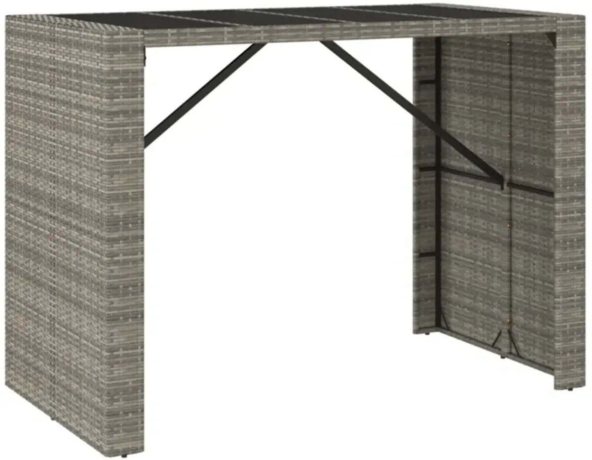 vidaXL Bar Table with Glass Top Gray 57.1"x31.5"x43.3" Poly Rattan