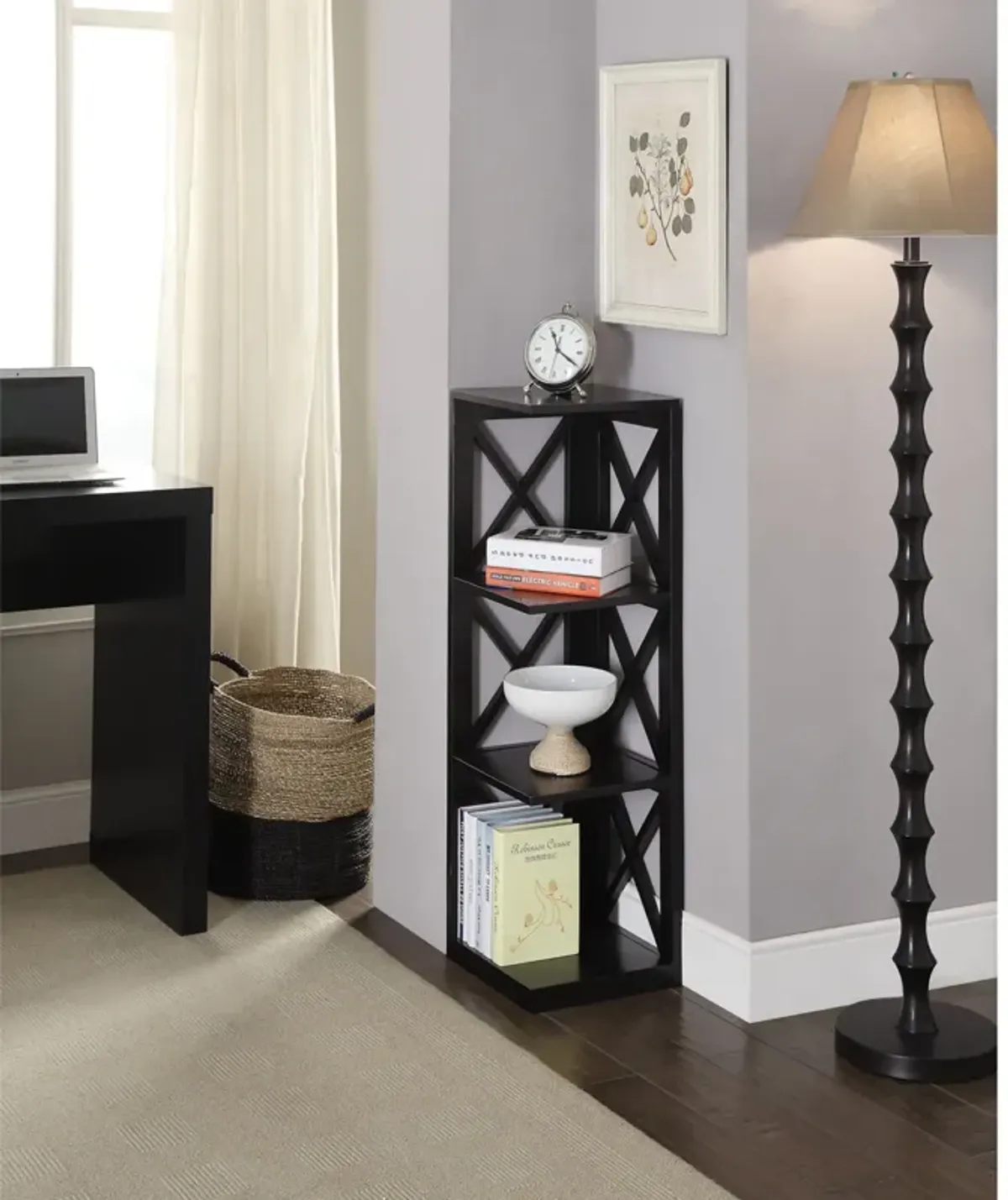 Convenience Concepts Oxford 3 Tier Corner Bookcase, Black