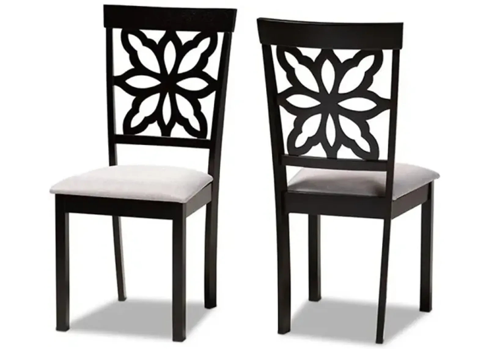 Grey Fabric Upholstered and Dark Brown Finished Wood 2-Piece Dining Chair Set