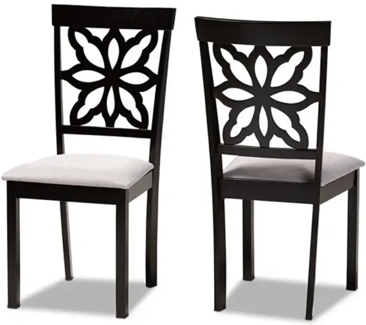 Grey Fabric Upholstered and Dark Brown Finished Wood 2-Piece Dining Chair Set