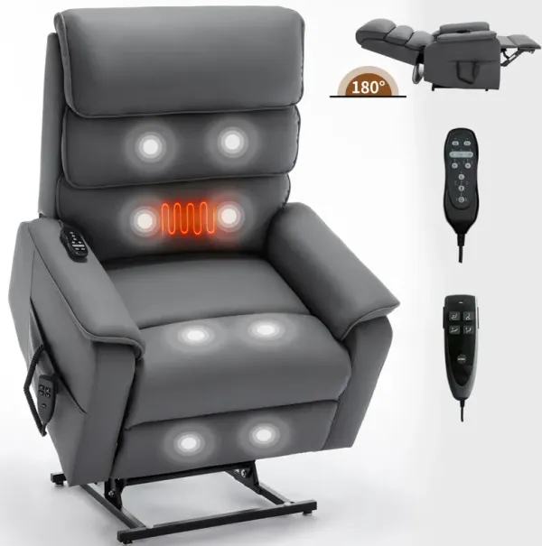 Brown Leatheraire Dual Motor Infinite Position Up to 350 LBS Power Lift Recliner Chair with Power-Remote, Heat Massage and Heavy Duty Motion Mechanism