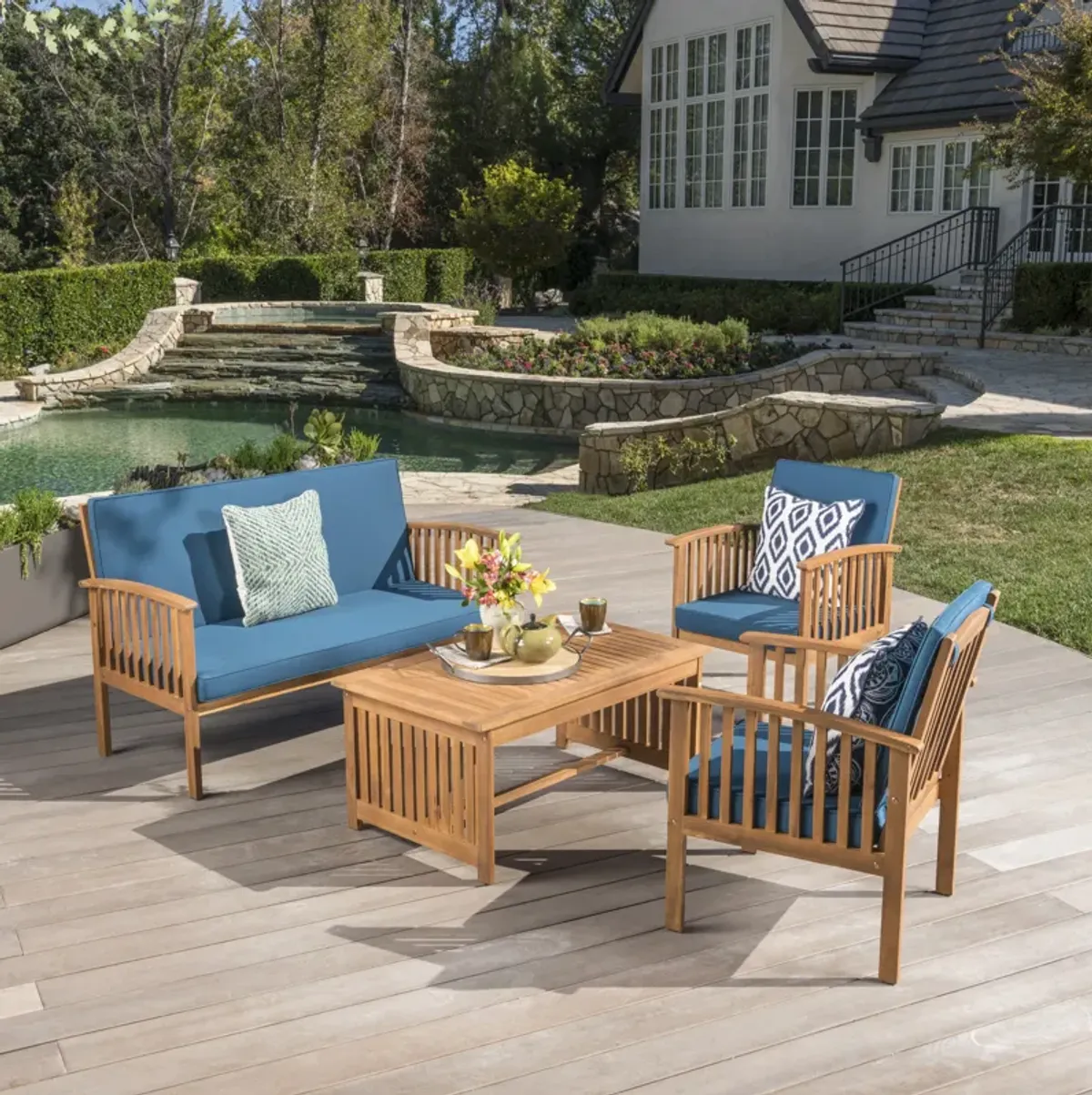 Merax Acacia Wood Sofa Table Set Outdoor Patio Chat Set