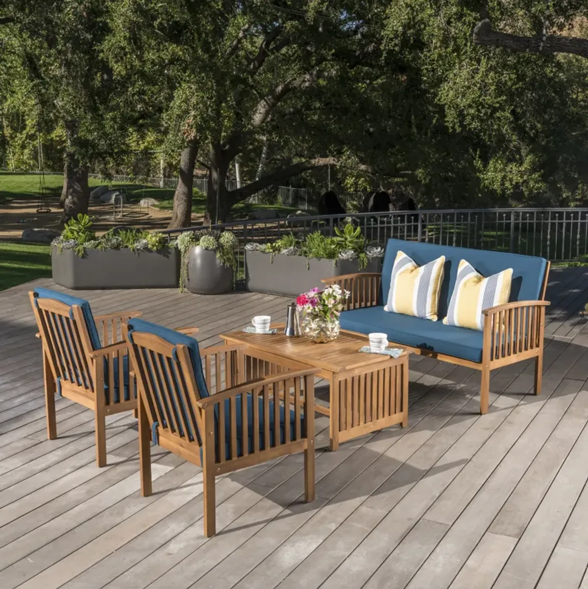 Merax Acacia Wood Sofa Table Set Outdoor Patio Chat Set