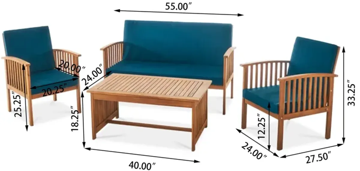 Merax Acacia Wood Sofa Table Set Outdoor Patio Chat Set