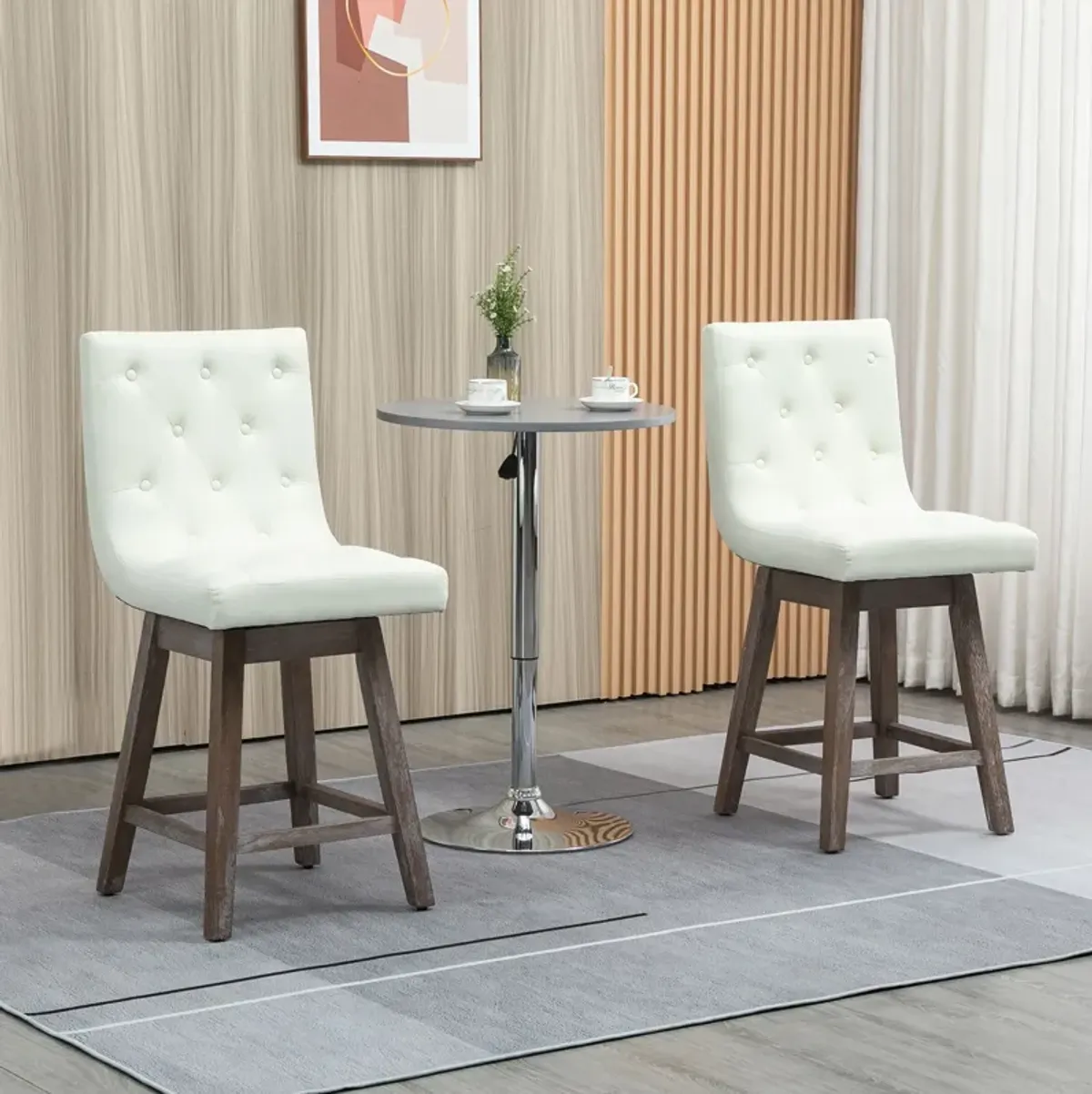 Cream White Kitchen Seats: Swivel Counter Stools with Tufted Fabric