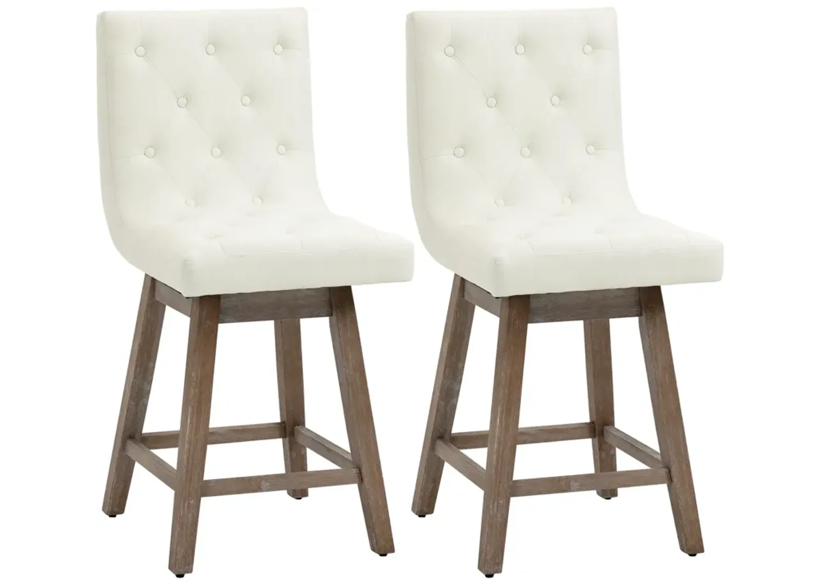 Cream White Kitchen Seats: Swivel Counter Stools with Tufted Fabric