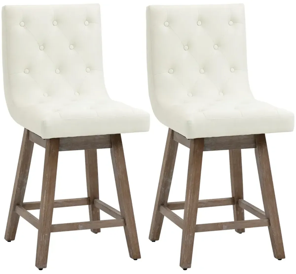 Cream White Kitchen Seats: Swivel Counter Stools with Tufted Fabric