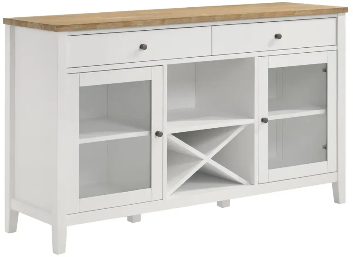 Hoa 59 Inch Dining Sideboard Console Cabinet, 2 Doors, White Brown Wood - Benzara