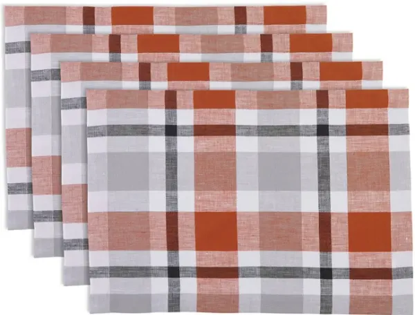 Solino Home 100% Pure Linen Placemats 14 x 19 Inch Set of 4 - Fall Buffalo Check