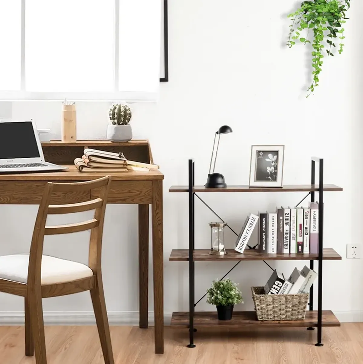 Industrial Bookcase with Metal Frame for Home Office