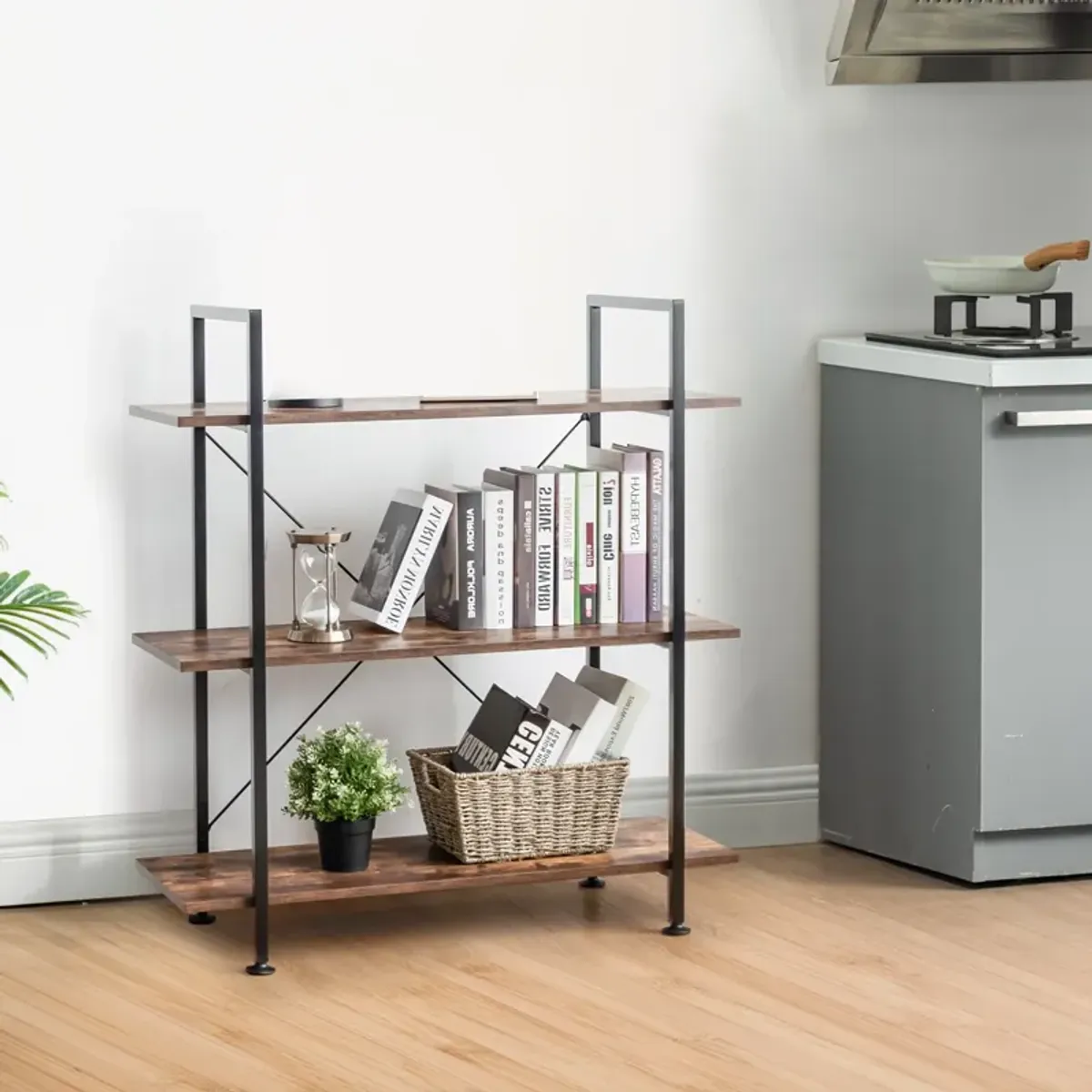 Industrial Bookcase with Metal Frame for Home Office